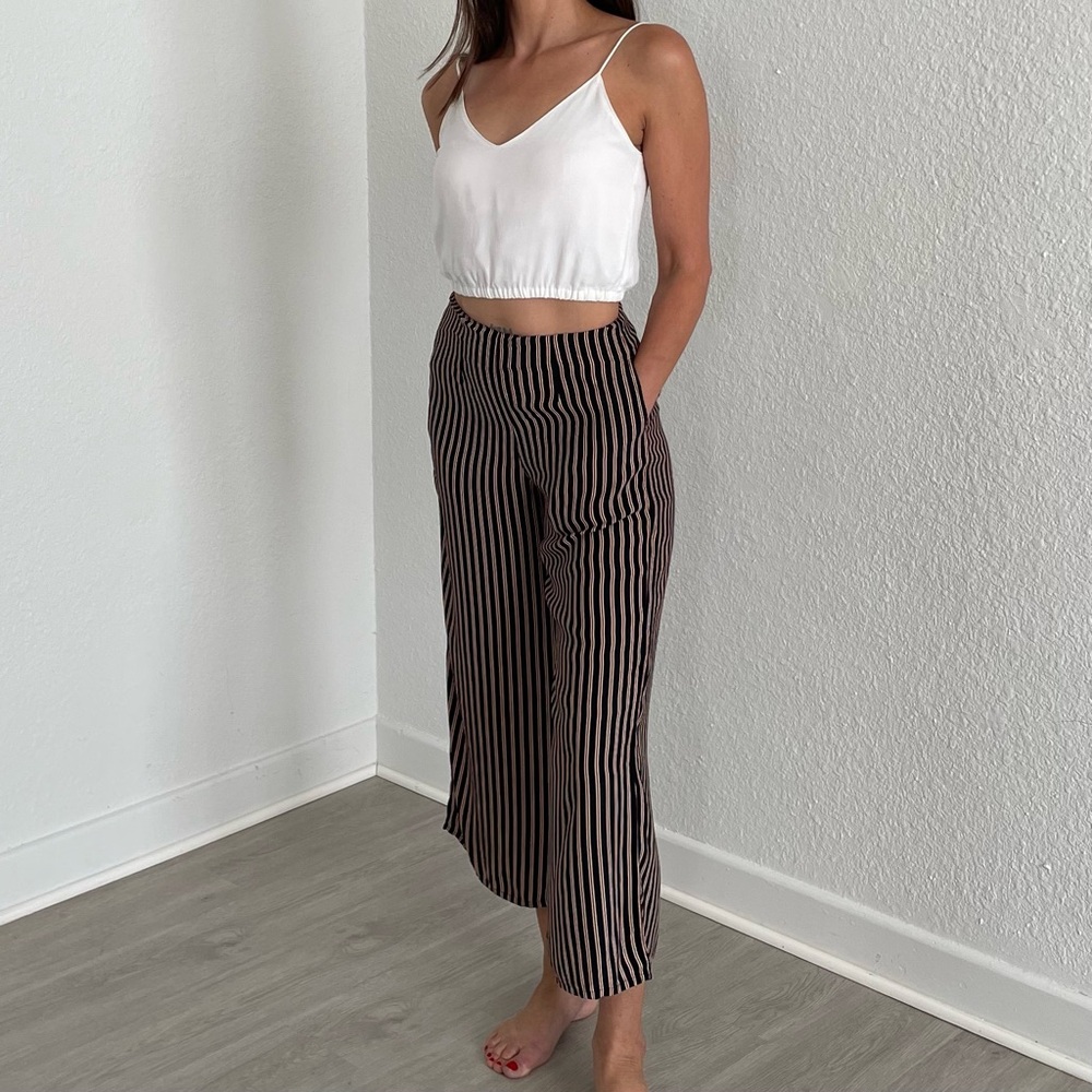 Faithfull The Brand High-Rise Cropped Rayon Pants, Blue Red White Stripe, 4